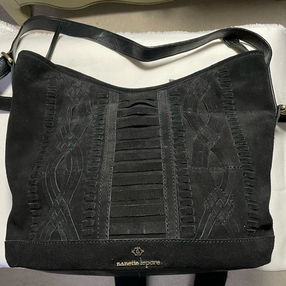 NWT  nanette lepore   Black Suede and Leather.  Single strap or double strap.